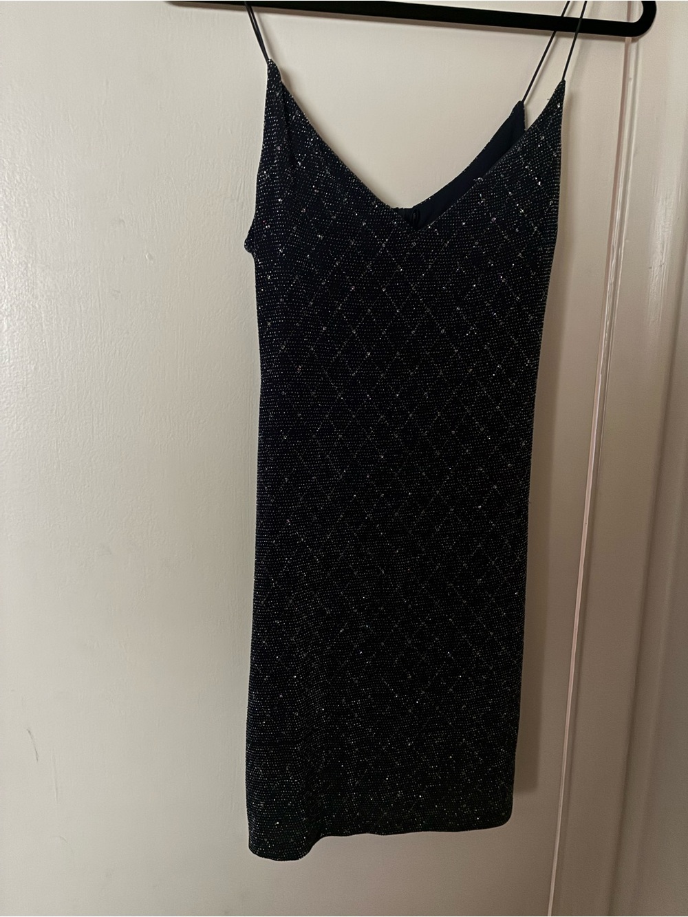 B. Smart Sparkle Slip Mini-Dress in Navy Elegant V-Neck Spaghetti Strap Size 9